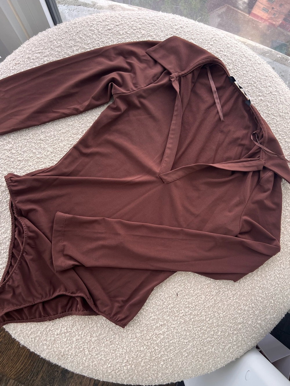 Zara Long-Sleeve V-Neck Brown Bodysuit